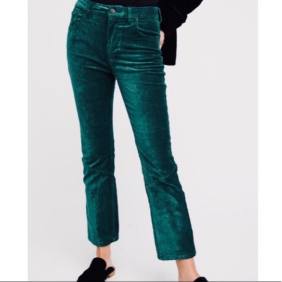 Free People Pants - FREE PEOPLE Emerald Green Cropped Velvet Pant